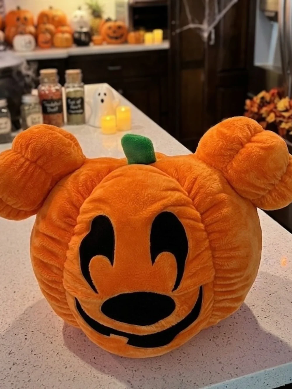 Disney Orange Plush Pumpkin Headband with Purple Bow Accent Pillows